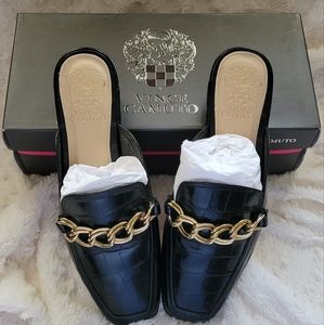 Vince Camuto Rachey Black Croc Slides